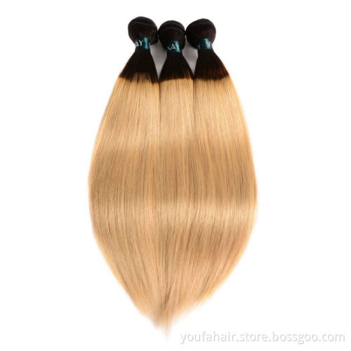 100% Cambodian Human Hair 1b/30 Ombre Color Bundles with Closure Cuticle Aligned Virgin Hair Weave Extension Straight Bundles